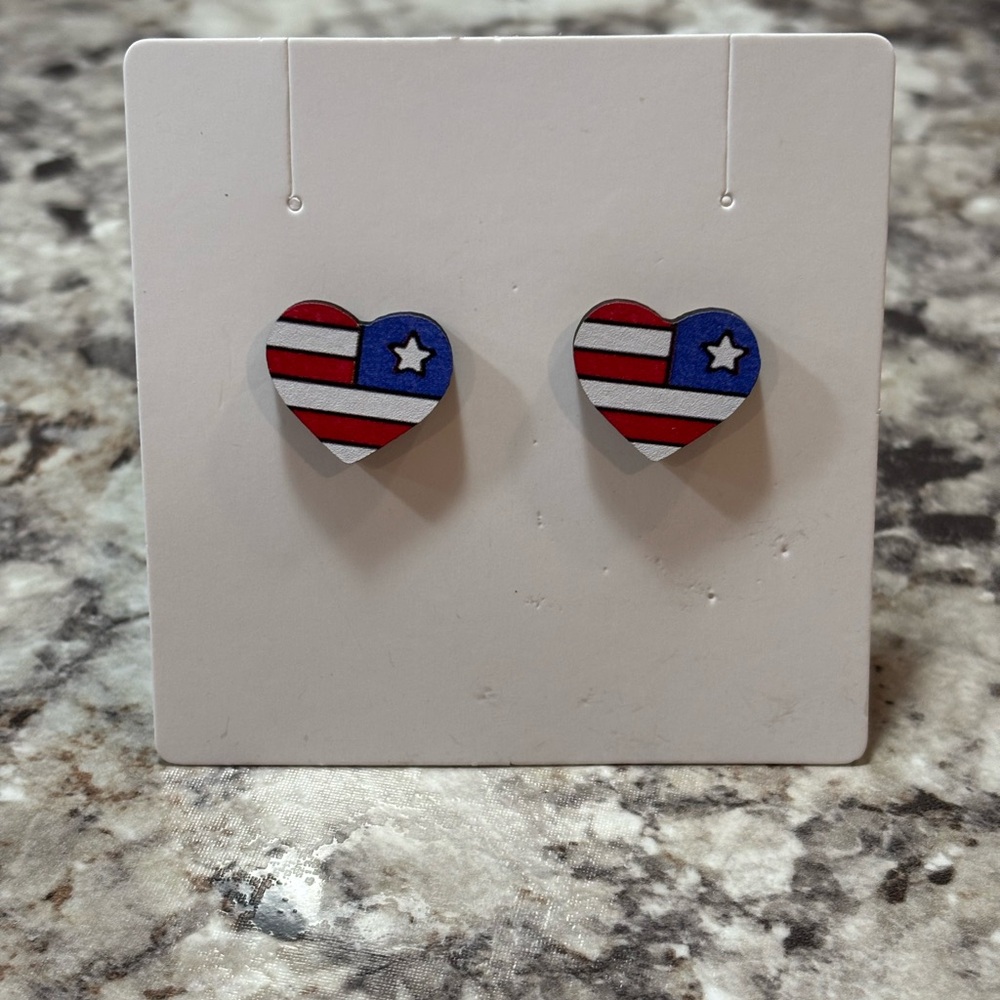 Heart-Shaped American Flag Earrings
